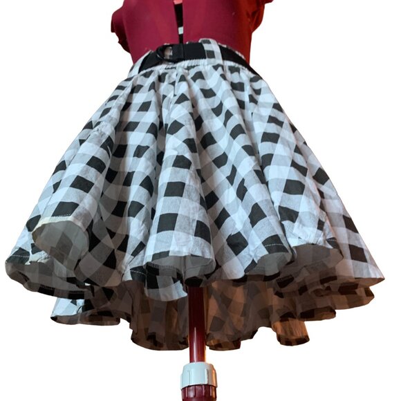 SUPREME BEING - Full Circle Skirt black and white plaid - Elastic Waist - small - Picture 3 of 11
